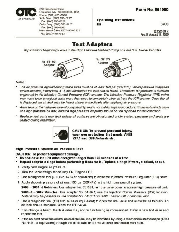 OTC6763 Ford 6.0L High Pressure Fuel Rail Adapters - Image 3
