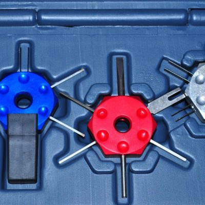 LISLE 3 Pz Filo Terminal Kit Strumenti Rosso Blu Argento Fatto IN USA