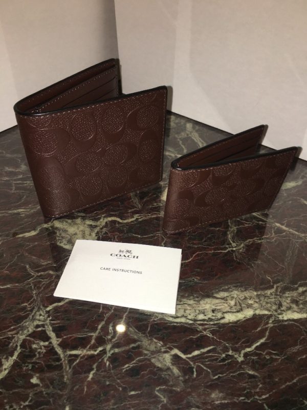 Coach F75371 Leather Compact ID Signature CRG Mahogany