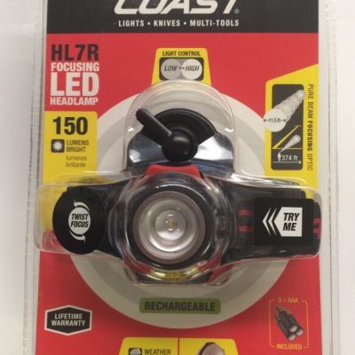 Coast HL7R Rechargeable Head Lamp 150 lumens Bright Clamp shelf Package