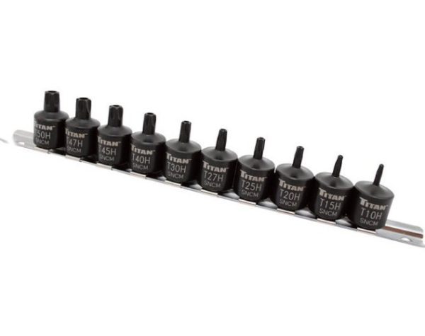 Titan 10 Piece Tamper Resistant Stubby Star Bit Socket Set