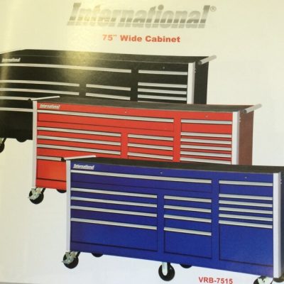 International Tool Box 75" Wide Cabinet Red, Black, Blue