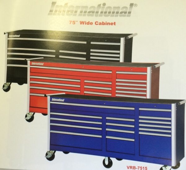 International Tool Box  75" Wide Cabinet Red, Black, Blue