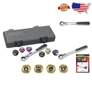 Heavy Duty 7 Pc Metric 3/8" Drive Magnetic Oil Drain Plug Socket Set, Anodized